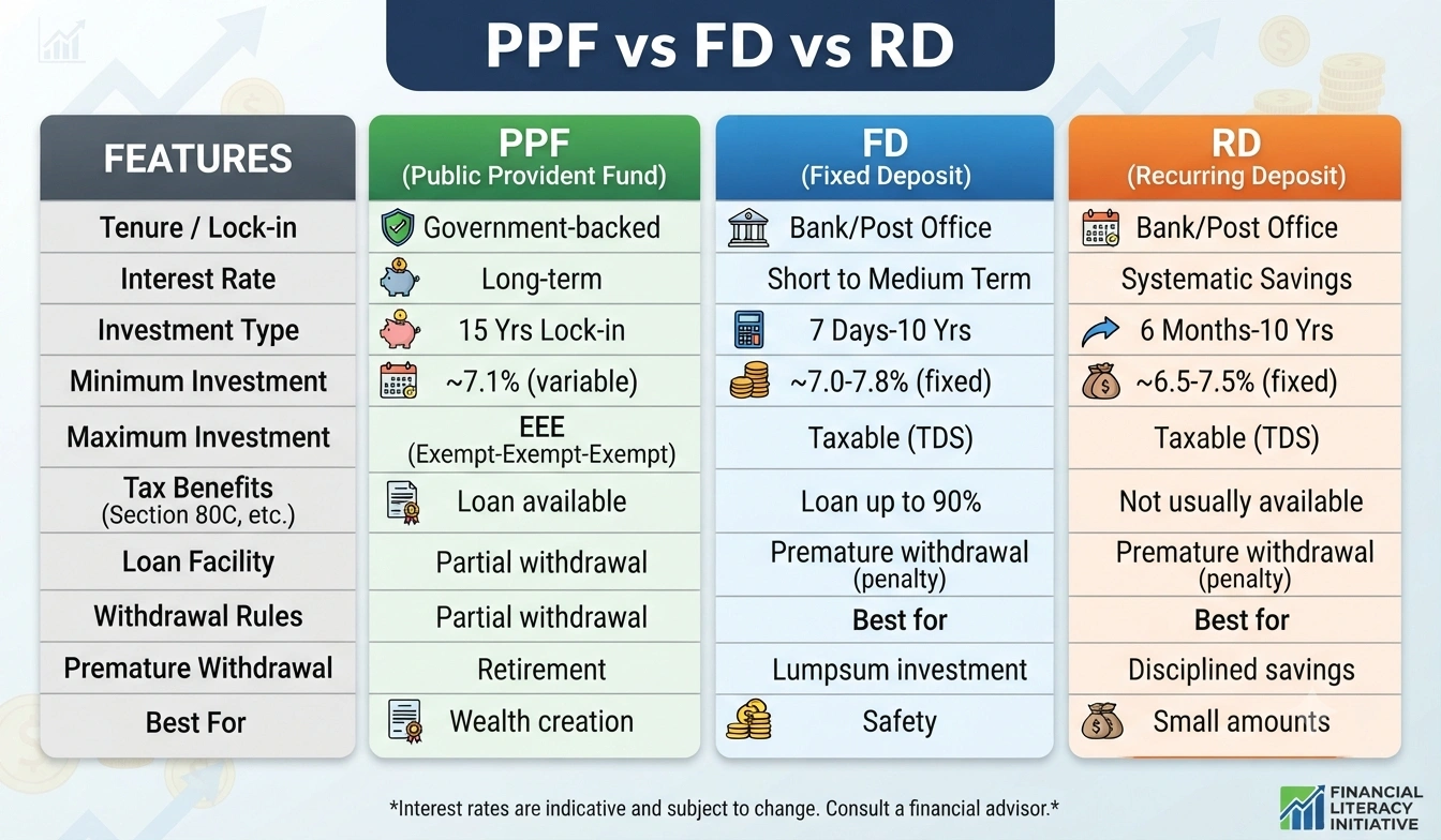 PPF vs FD vs RD: Which Saves More Tax & Gives Better Returns?