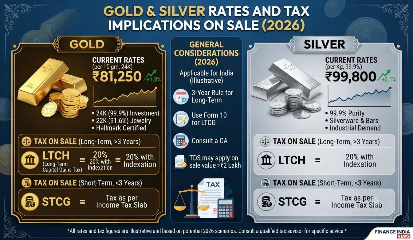 Gold & Silver Rates and Tax Implications on Sale (2026)
