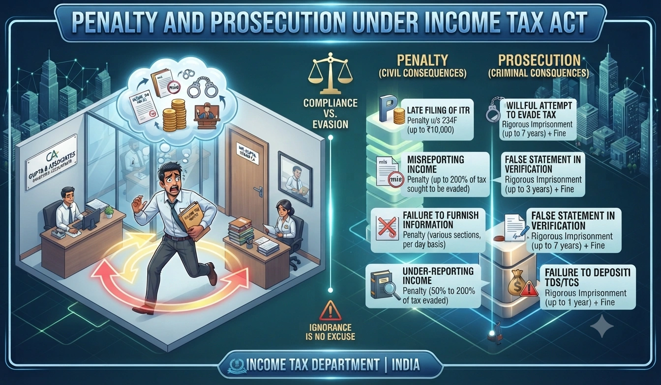 Penalty and Prosecution Under Income Tax Act: Complete Guide for AY 2026-27