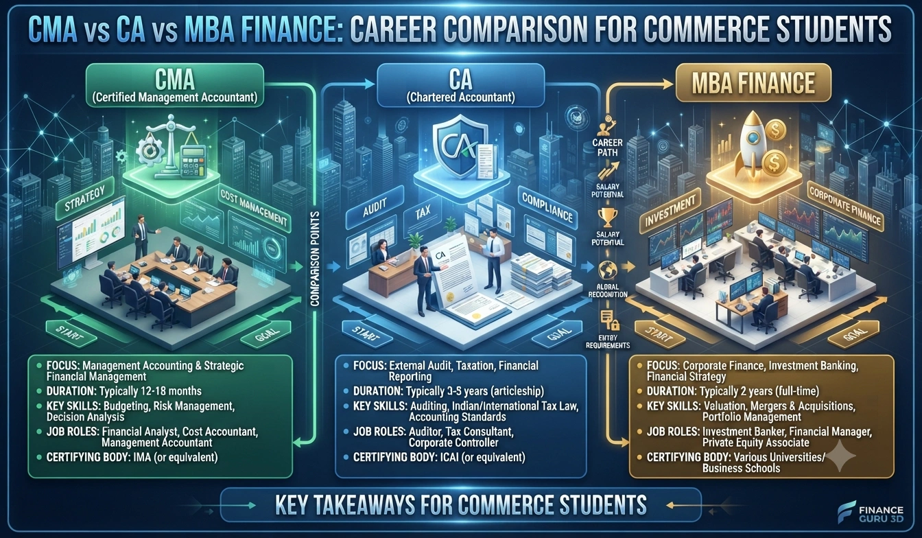 CMA vs CA vs MBA Finance: Career Comparison for Commerce Students